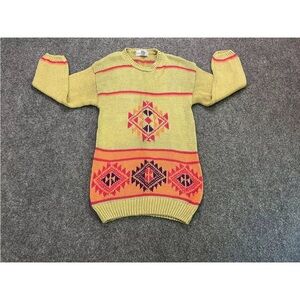 Vtg Sweater  Aztec Recent Works Woman’s Chunky 90’s Tan Long Small Knit